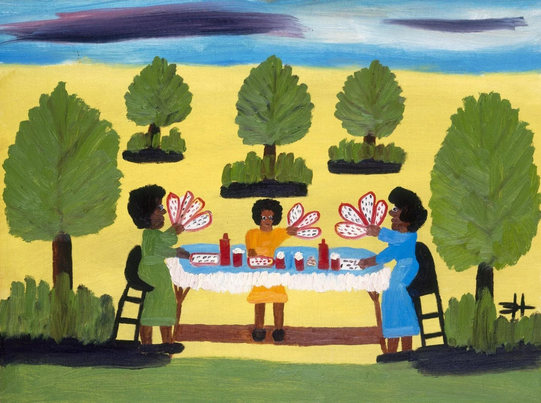 Clementine Hunter (1886/1887–1988), Playing Cards , 1970, oil on canvas board, 18 x 24 inches. Collection American Folk Art Museum, New York. Gift of Mildred Hart Bailey/Clementine Hunter Art Trust, 1996.1.2. Photo by Gavin Ashworth.