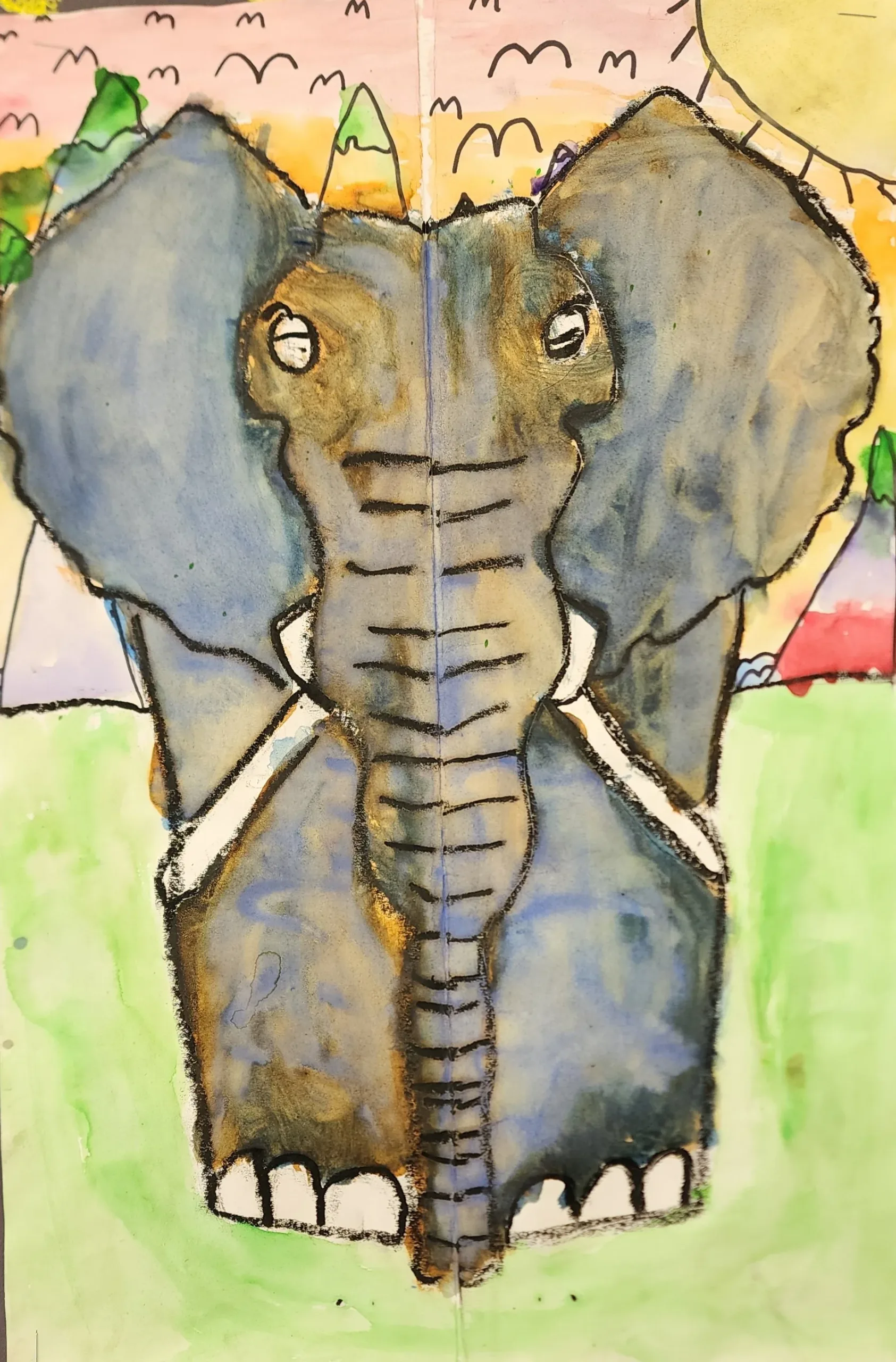 Brooke Archambault, 5th grade, Mixed media, watercolor, colored pencil, paper, Self Portrait , Biddeford Middle School, Teacher: Samara Yandell
