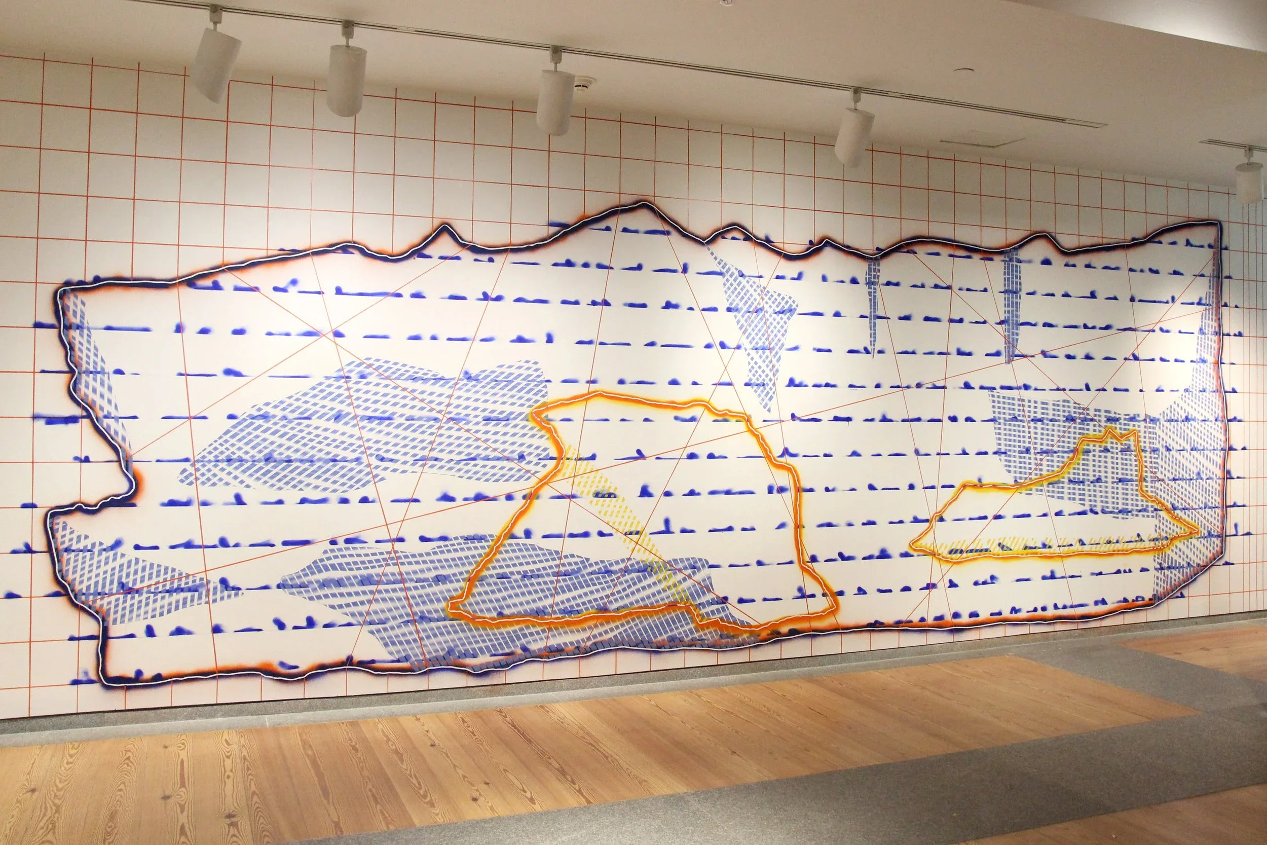 Peter Soriano (United States (born Philippines), born 1959), Ilulissat, Disko Bugt ,2021. Graphite, spray paint and acrylic paint, 10 x 28 feet. © Peter Soriano.