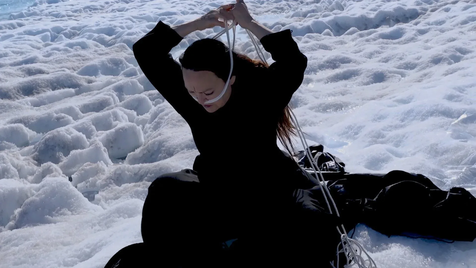 Jessie Kleemann (Greenland, born 1959), Arkhticós Doloros / The Arctic in Pain , 2019 (detail), single-channel video, 12 minutes. Courtesy of the artist. © Jessie Kleemann