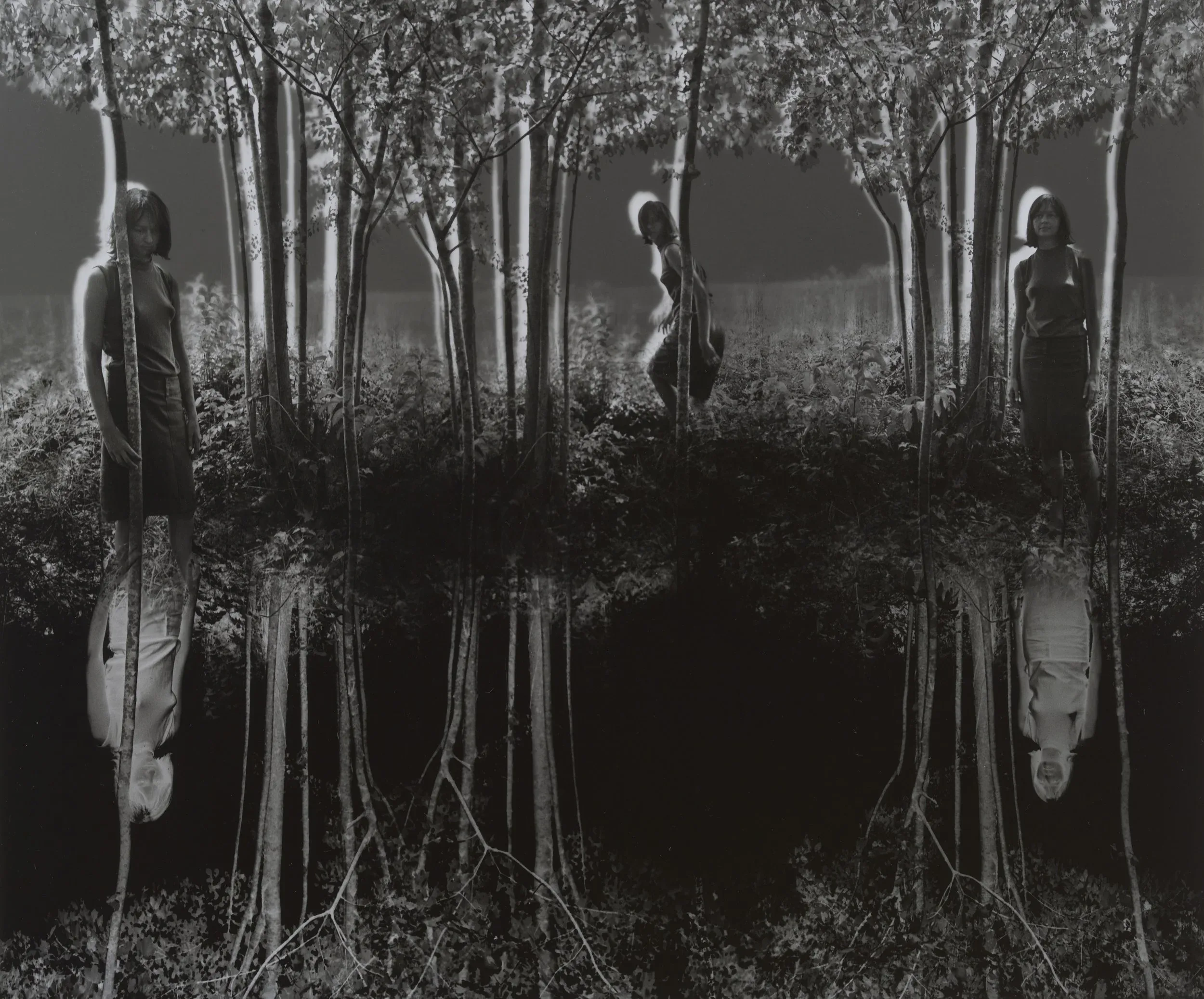 Jerry N. Uelsmann (United States, 1934– 2022), Small Woods Where I Met Myself, 1967, gelatin silver print, 10 1/2 x 12 3/4 inches. Portland Museum of Art, Maine, Promised Gift from the Judy Glickman Lauder Collection, 11.2006.18. Image courtesy Luc Demers. © Jerry N. Uelsmann