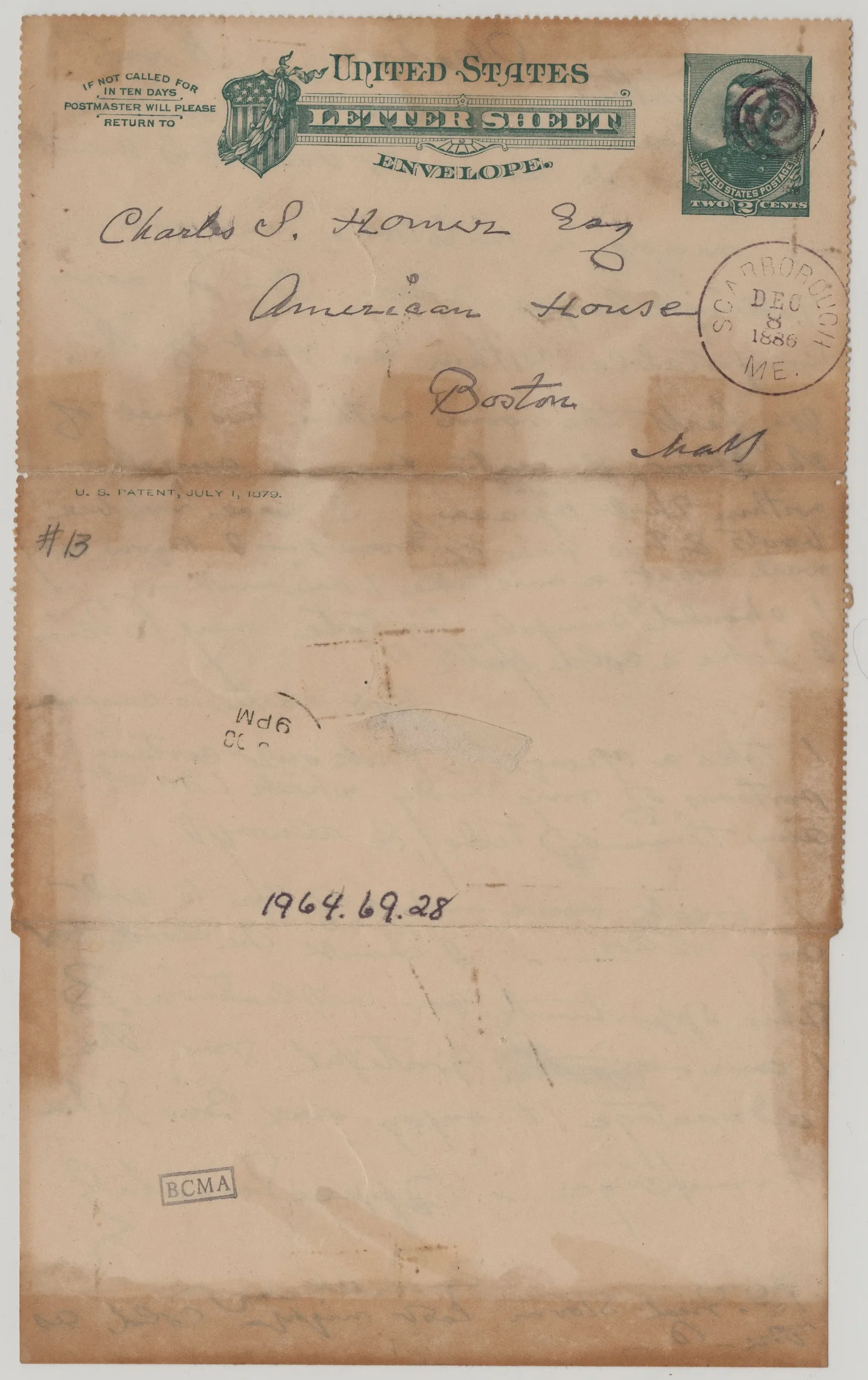 Winslow Homer, Letter to Charles S. Homer, Sr. (Father) , December 5, 1886, ink on paper, Bowdoin College Museum of Art, Brunswick, Maine, Gift of the Homer Family, 1964.69.28