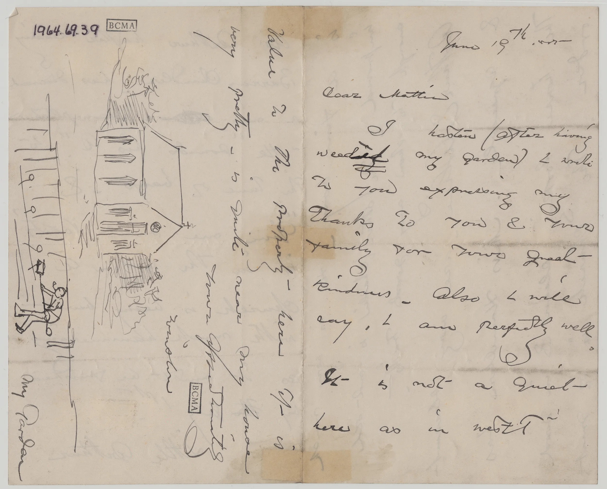 Winslow Homer, Letter to Mattie Homer , June 1885, ink on paper, Bowdoin College Museum of Art, Brunswick, Maine, Gift of the Homer Family, 1964.69.39