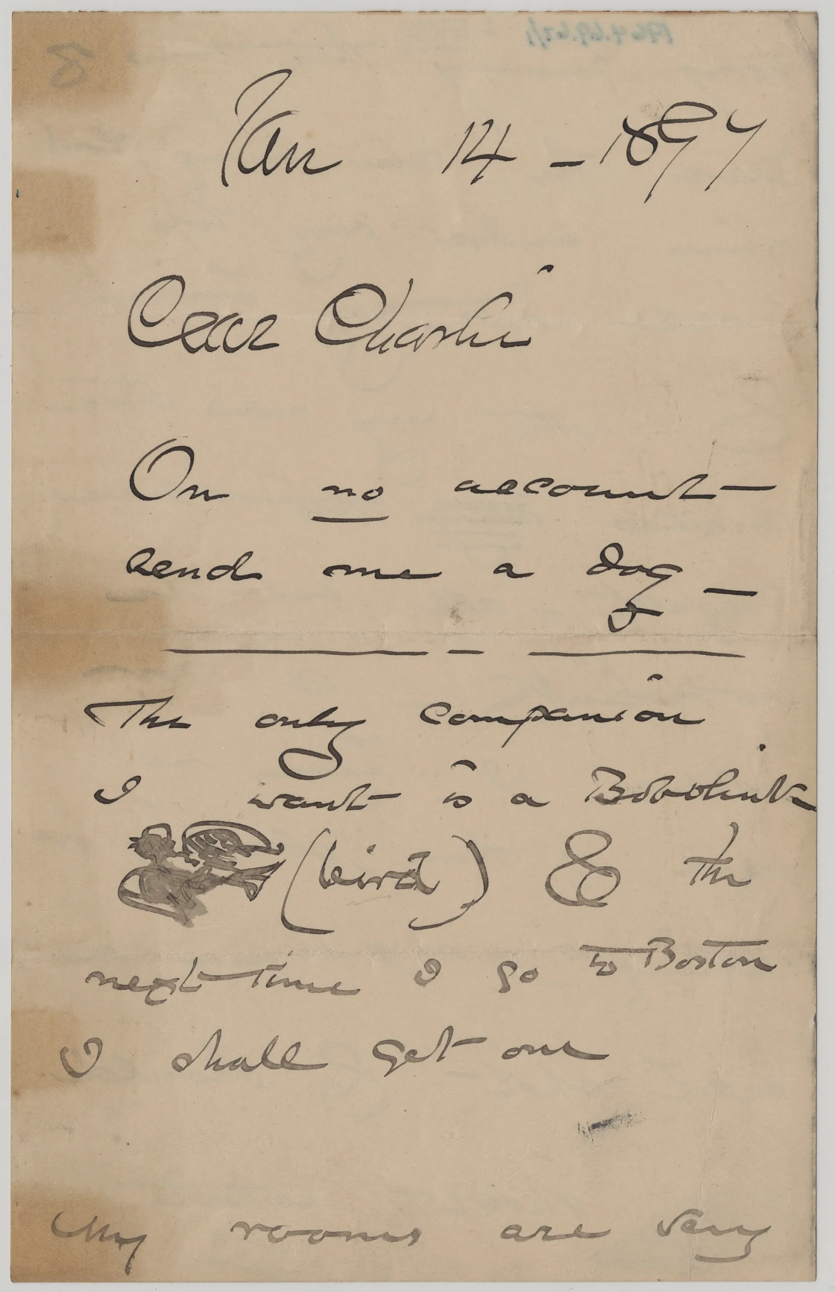 Winslow Homer, Letter to Charles S. Homer, Jr. (Brother) , January 14, 1897, ink on paper, Bowdoin College Museum of Art, Brunswick, Maine, Gift of the Homer Family, 1964.69.67.a.–c.
