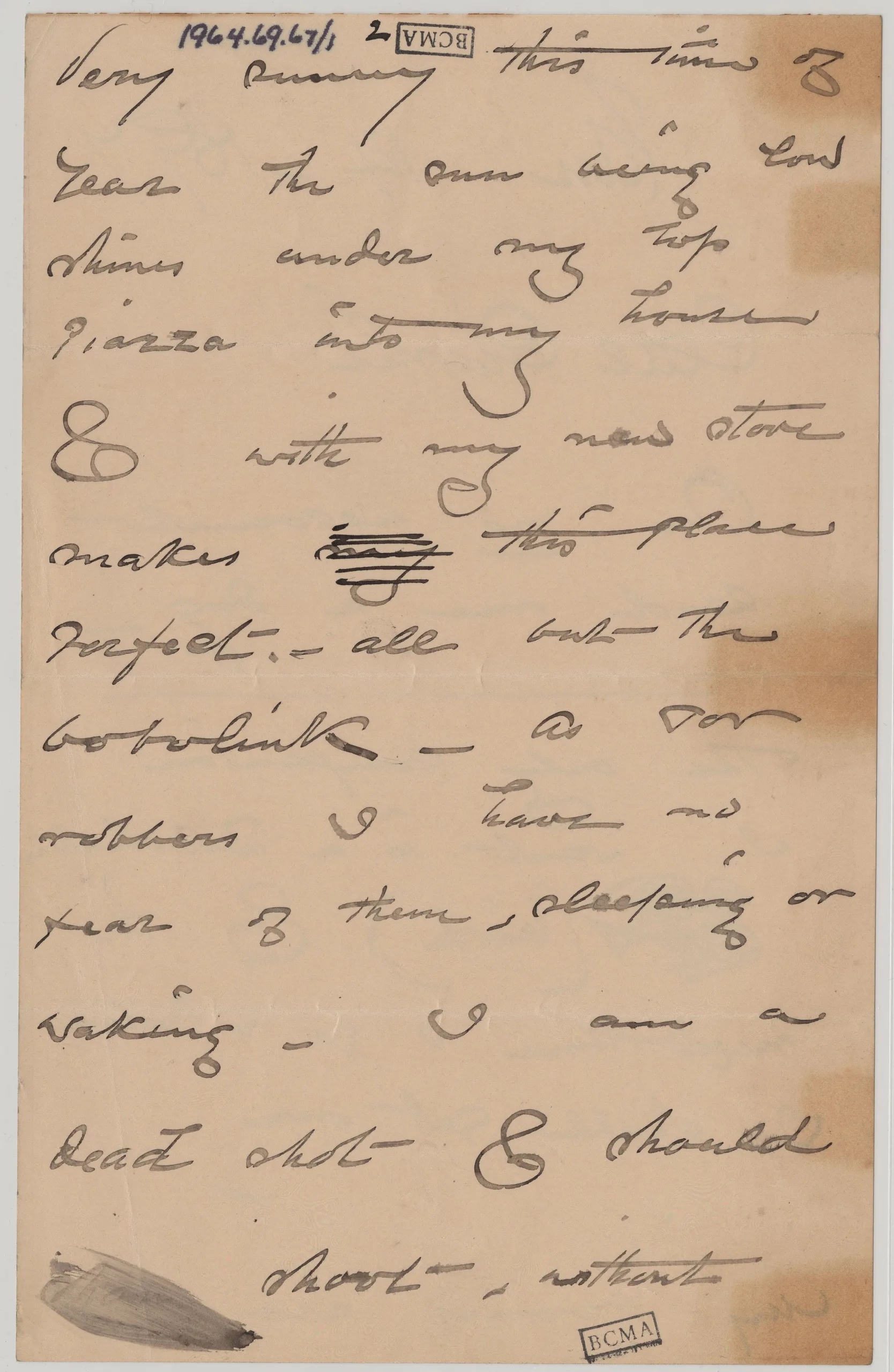 Winslow Homer, Letter to Charles S. Homer, Jr. (Brother) , January 14, 1897, ink on paper, Bowdoin College Museum of Art, Brunswick, Maine, Gift of the Homer Family, 1964.69.67.a.–c.