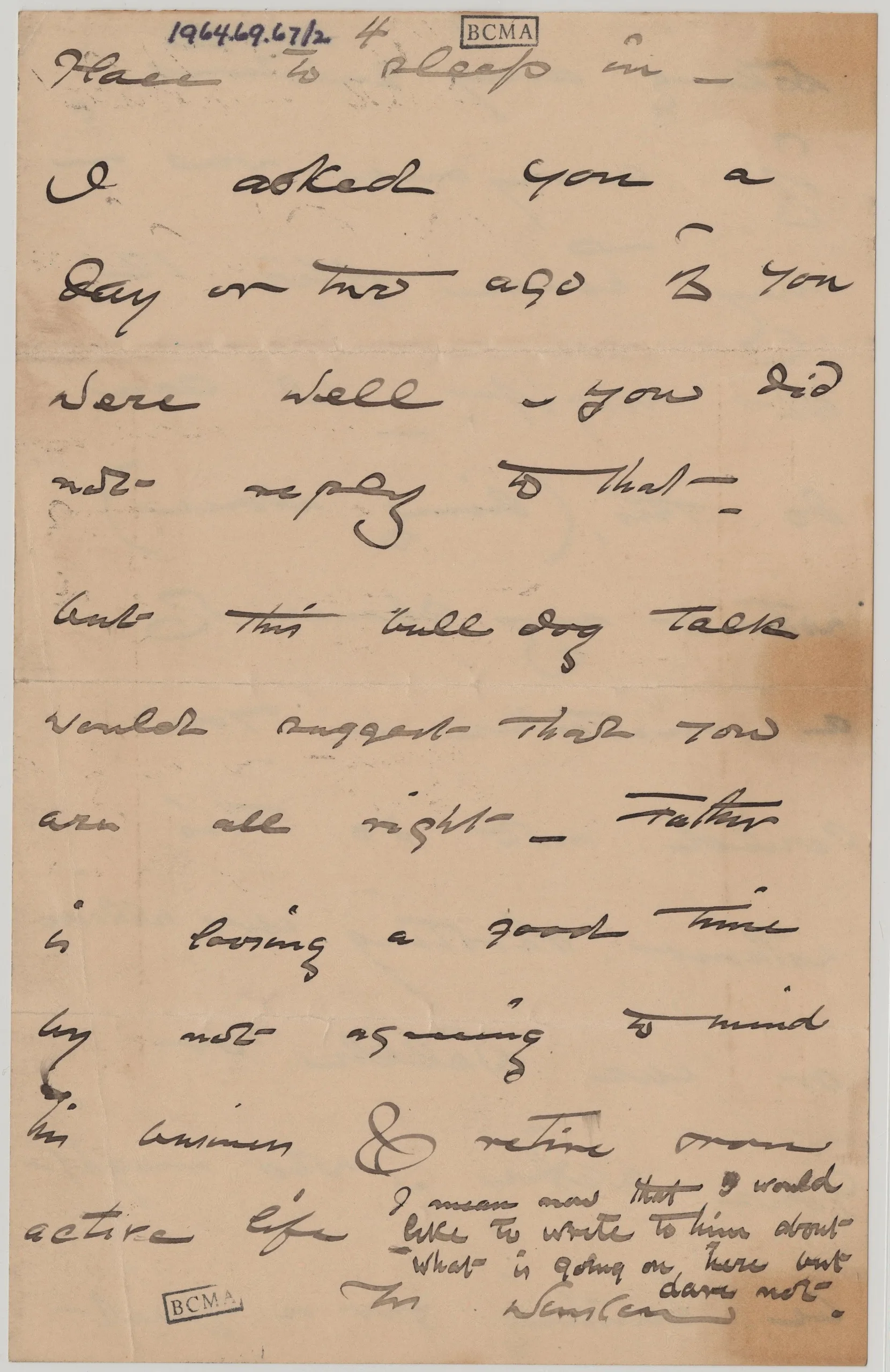 Winslow Homer, Letter to Charles S. Homer, Jr. (Brother) , January 14, 1897, ink on paper, Bowdoin College Museum of Art, Brunswick, Maine, Gift of the Homer Family, 1964.69.67.a.–c.