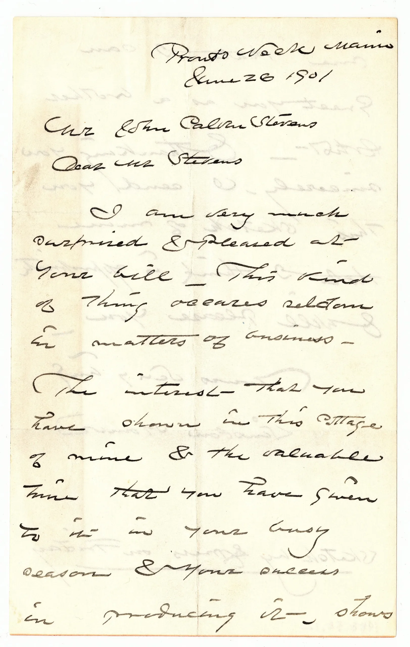 Winslow Homer , Letter to John Calvin Stevens I (1 of 14) , 1901, ink on paper, Bowdoin College Museum of Art, Brunswick, Maine, Gift of Mr. and Mrs. John Calvin Stevens II, 1988.38.12