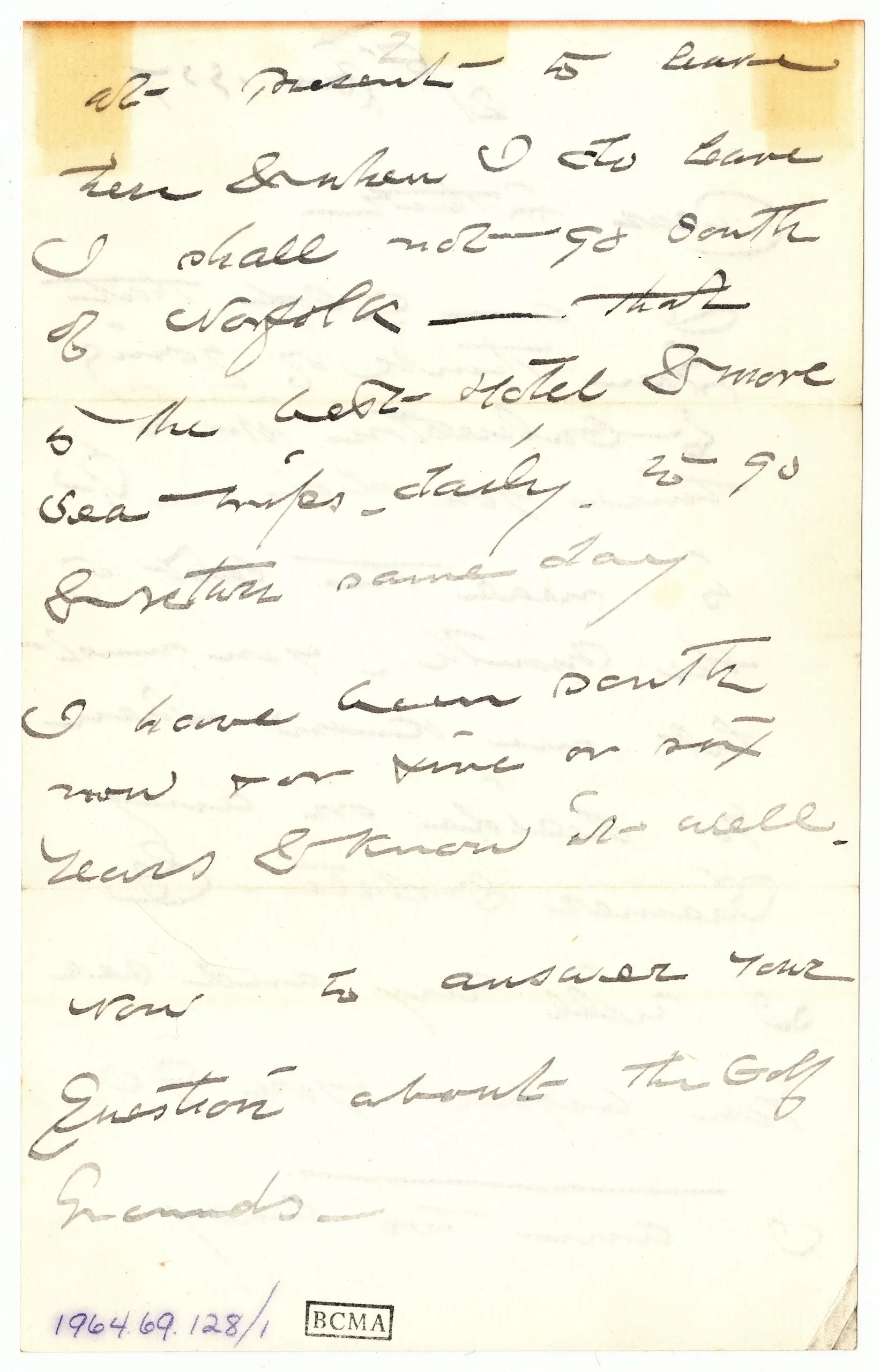 Winslow Homer, Letter to Arthur B. Homer (Brother) , January 21, 1907, ink on paper, Bowdoin College Museum of Art, Brunswick, Maine, Gift of the Homer Family, 1964.69.128.a.–c.