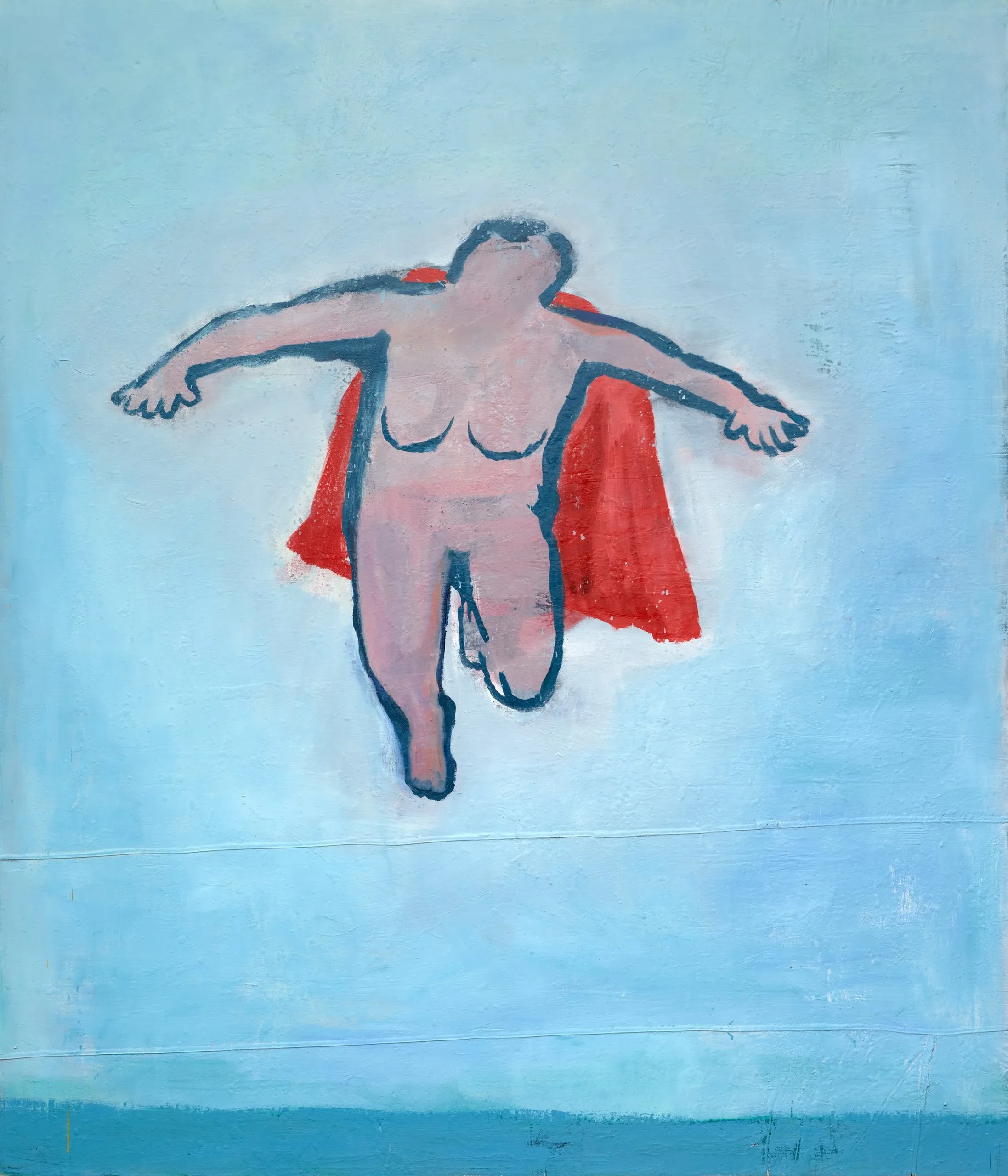 Katherine Bradford, Woman Flying , 1999, Oil on canvas dropcloth, Portland Museum of Art, Maine. © Katherine Bradford, image courtesy of Luc Demers.