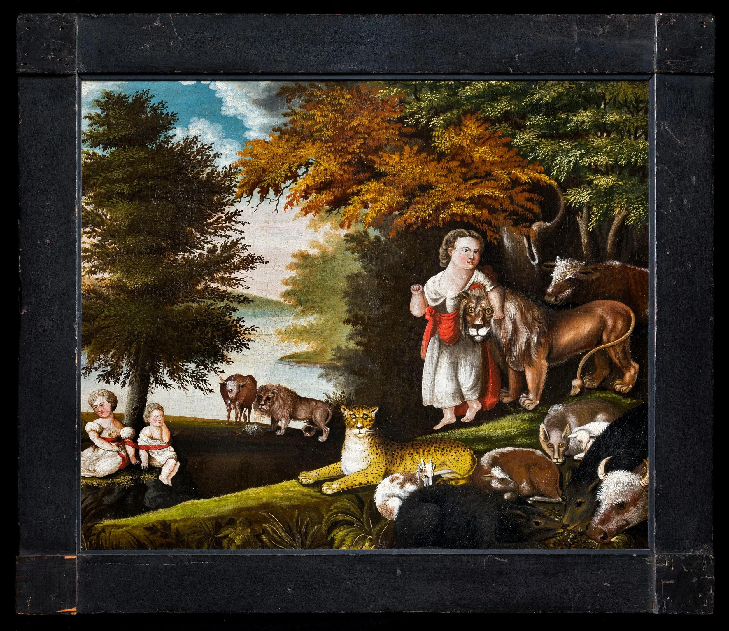 Edward Hicks, “The Peaceable Kingdom,” 1829-1831, Oil on canvas, in original painted wood frame, 20 1/2 x 24 in., American Folk Art Museum, New York.