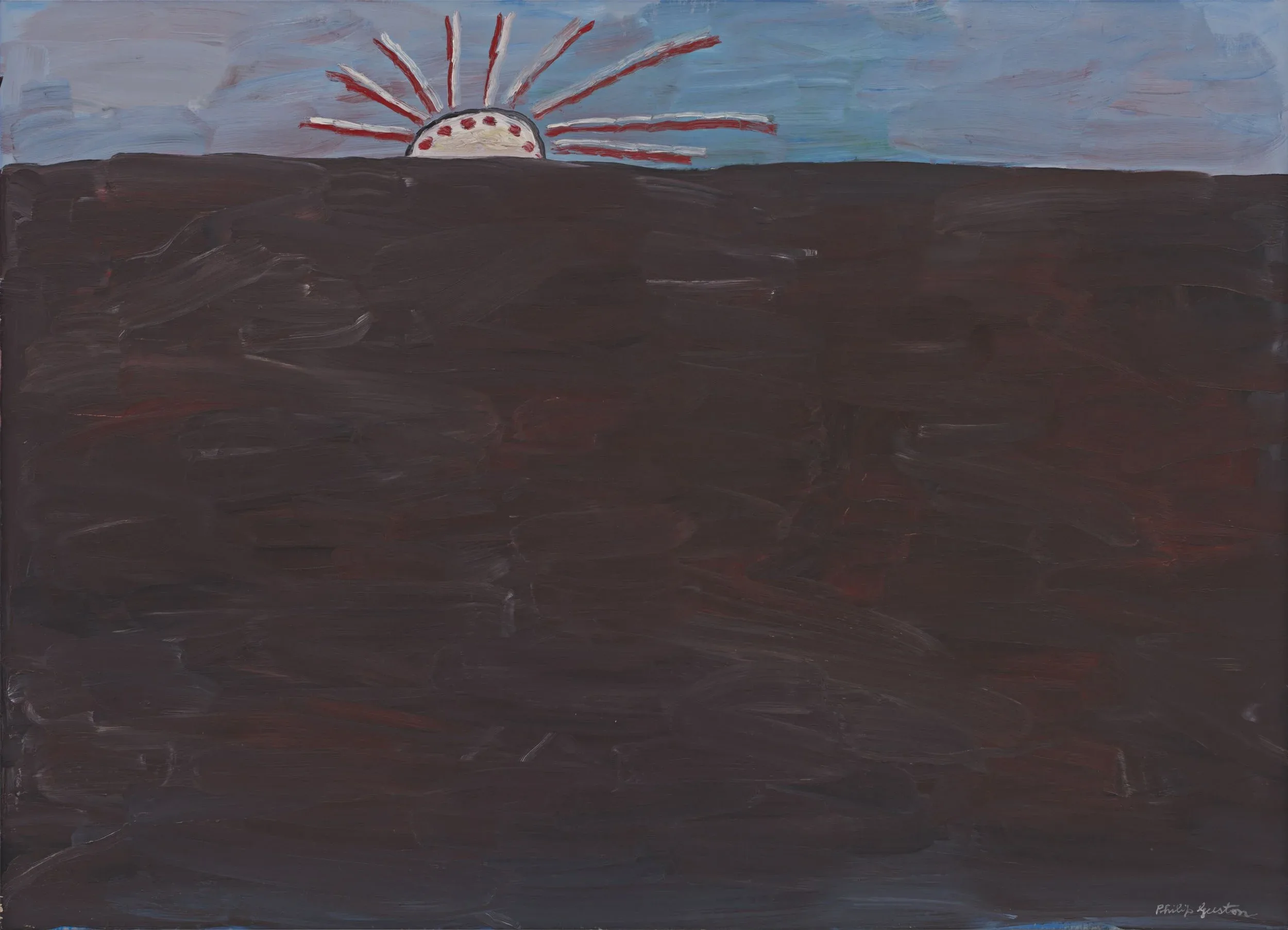 Philip Guston (United States (born Canada), 1913–1980), Sunrise , 1979, oil on canvas, 68 x 94 inches. Gift of the Alex Katz Foundation, 2022.12.2. Image courtesy Luc Demers. © The Estate of PhilipGuston, courtesy Hauser & Wirth