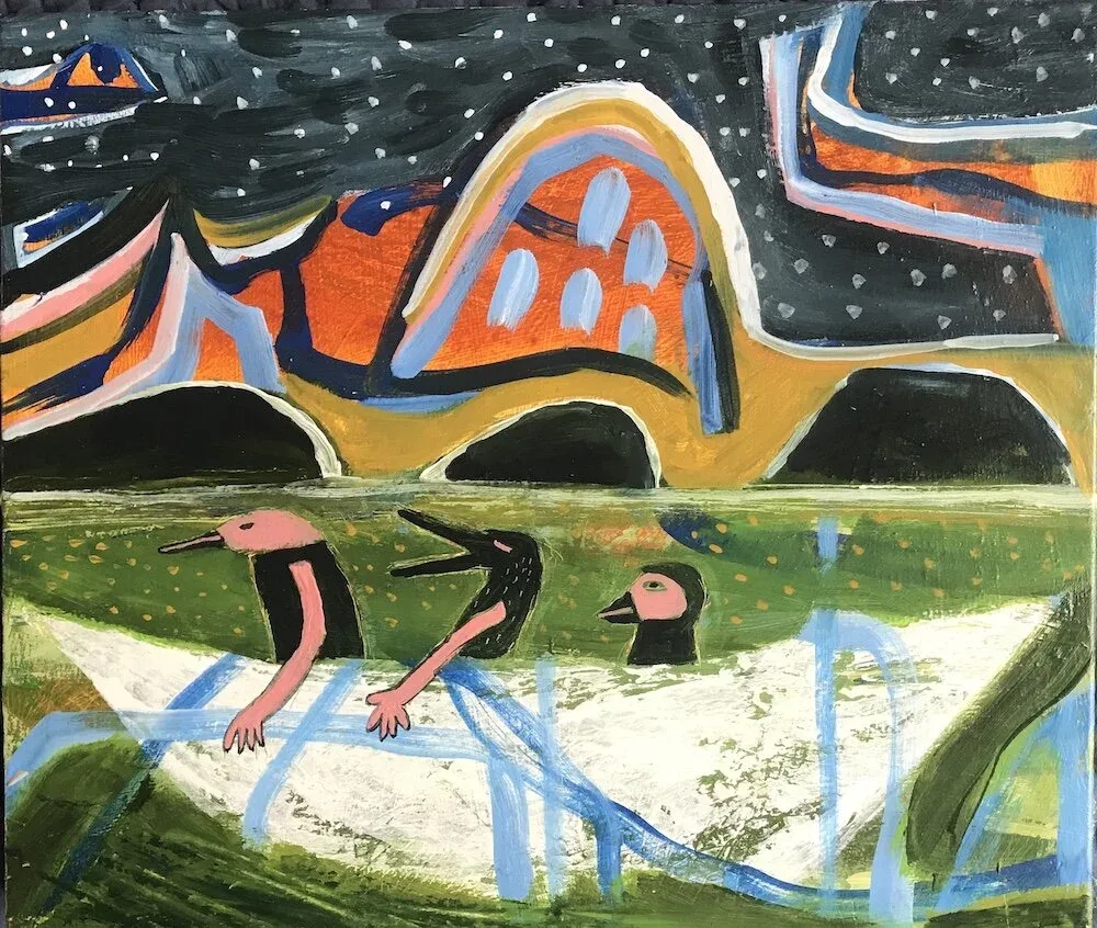 Anna Dibble (United States, born 1950), All in this together, 2020, Acrylic on birch panel, 12 x 14 inches, Courtesy of the artist