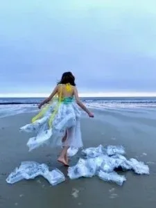  “A Dress Made from Waste” by Hannah Slone of Kennebunkport was one of the winners of the inaugural Tidal Shift Award in 2022, recognizing young artists exploring the climate crisis. The Portland Museum of Art is accepting submissions for this year’s award through Feb. 28.&nbsp;  Photo courtesy of the Portland Museum of Art  