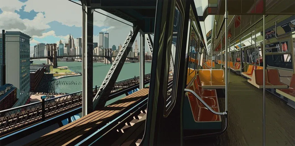 Richard Estes (United States, born 1932), D Train , 1988, screenprint, 42 1/8 x 77 inches. Private Collection. Image courtesy of Luc Demers. © Richard Estes