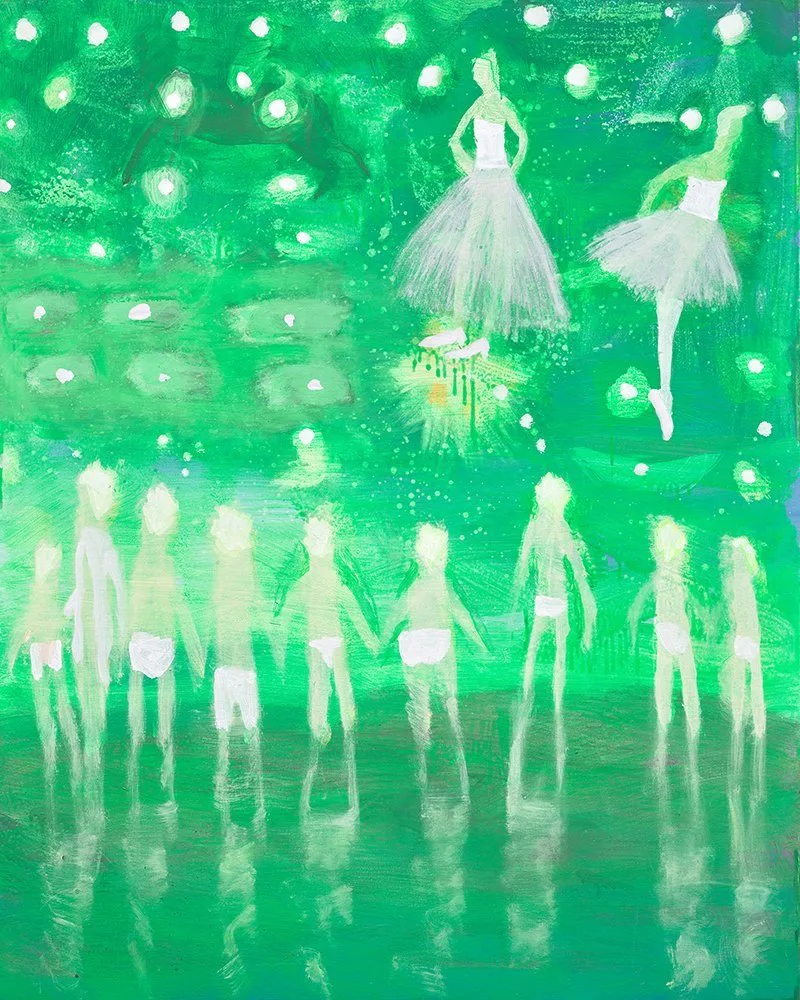 Katherine Bradford (United States, born 1942), Prom Swim, Green , 2016, acrylic on canvas, 60 x 48 inches. Dallas Museum of Art. Dallas Air Fair Foundation Acquisition Fund, 2017.27 © Katherine Bradford. Image courtesy Dallas Museum of Art