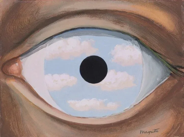 René Magritte (Belgium, 1889-1967), Le Faux Miroir, 1952, gouache on paper, 5 5/8 x 7 ½ inches. Isabelle and Scott Black Collection. Image courtesy of Luc Demers. © 2022 C. Herscovici / Artists Rights Society (ARS), New York