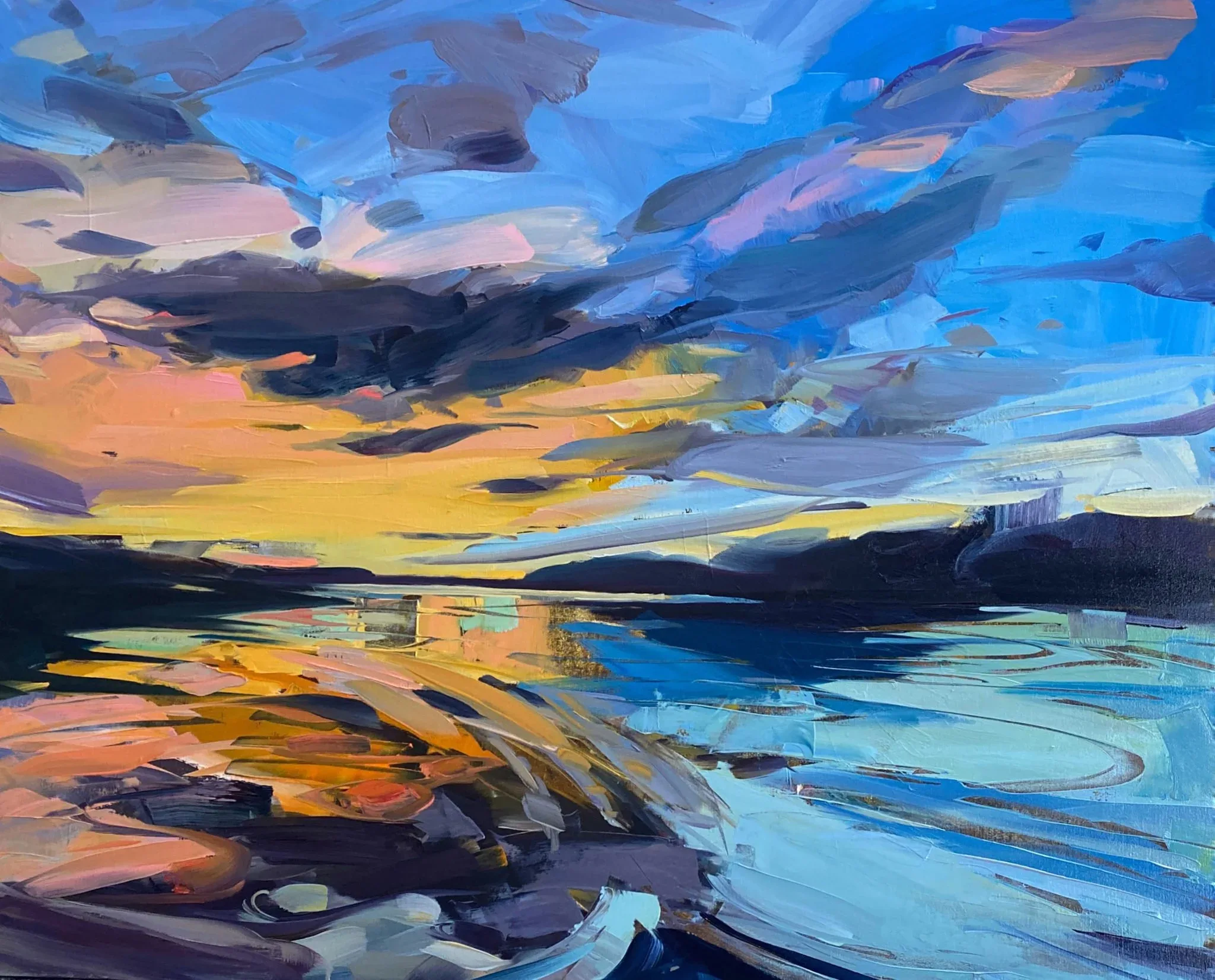 End of Day Water and Sky Oil on panel, 24″ x 30″ | Van Ward Gallery, Ogunquit | vanwardgallery.me