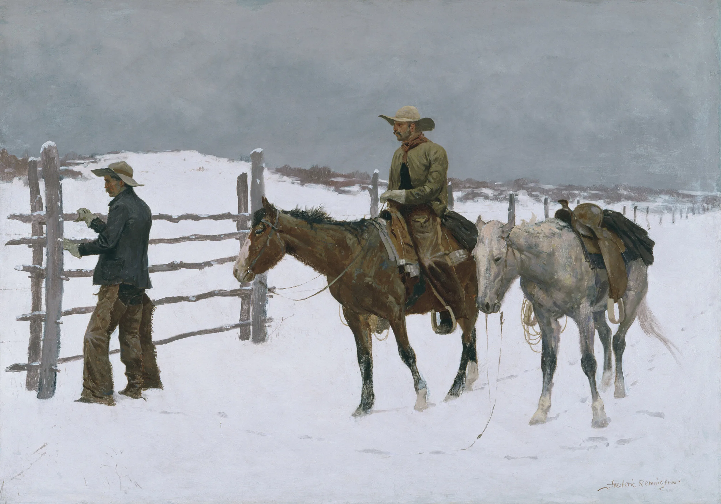 Frederic Remington (United States, 1861–1909) , The Fall of the Cowboy , 1895, oil on canvas, 25 x 5 1/8 inches. Amon Carter Museum of American Art, Fort Worth, Texas. Amon G. Carter Collection, 1961.230.