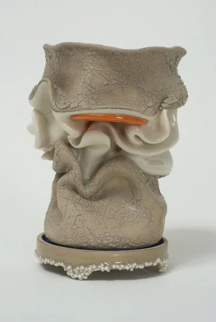 Kathy Butterly, “I’m Not Sure I Trust Your Eggs,” 2010, clay, glaze, 4 1/2 x 3 3/4 x 3 1/2 inches. Collection of Richard Shebairo, New York.