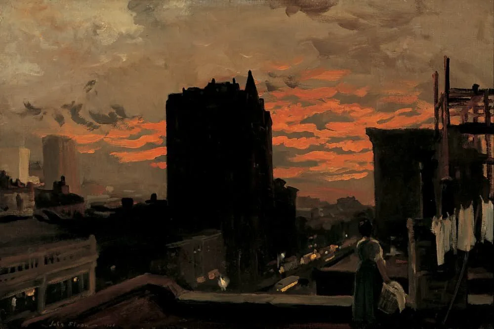John Sloan (1871-1951), Sunset , West Twenty-third Street (23rd Street, Roofs, Sunset), 1906, oil on canvas, 24 3/8 x 36 1/4 in. Joslyn Art Museum, 25th Anniversary Purchase, 1957.15.