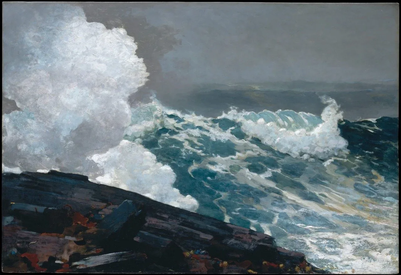 Winslow Homer, “Northeaster” (1895; reworked by 1901), oil on canvas, 34 1/2 x 50 in. (courtesy the Metropolitan Museum of Art)