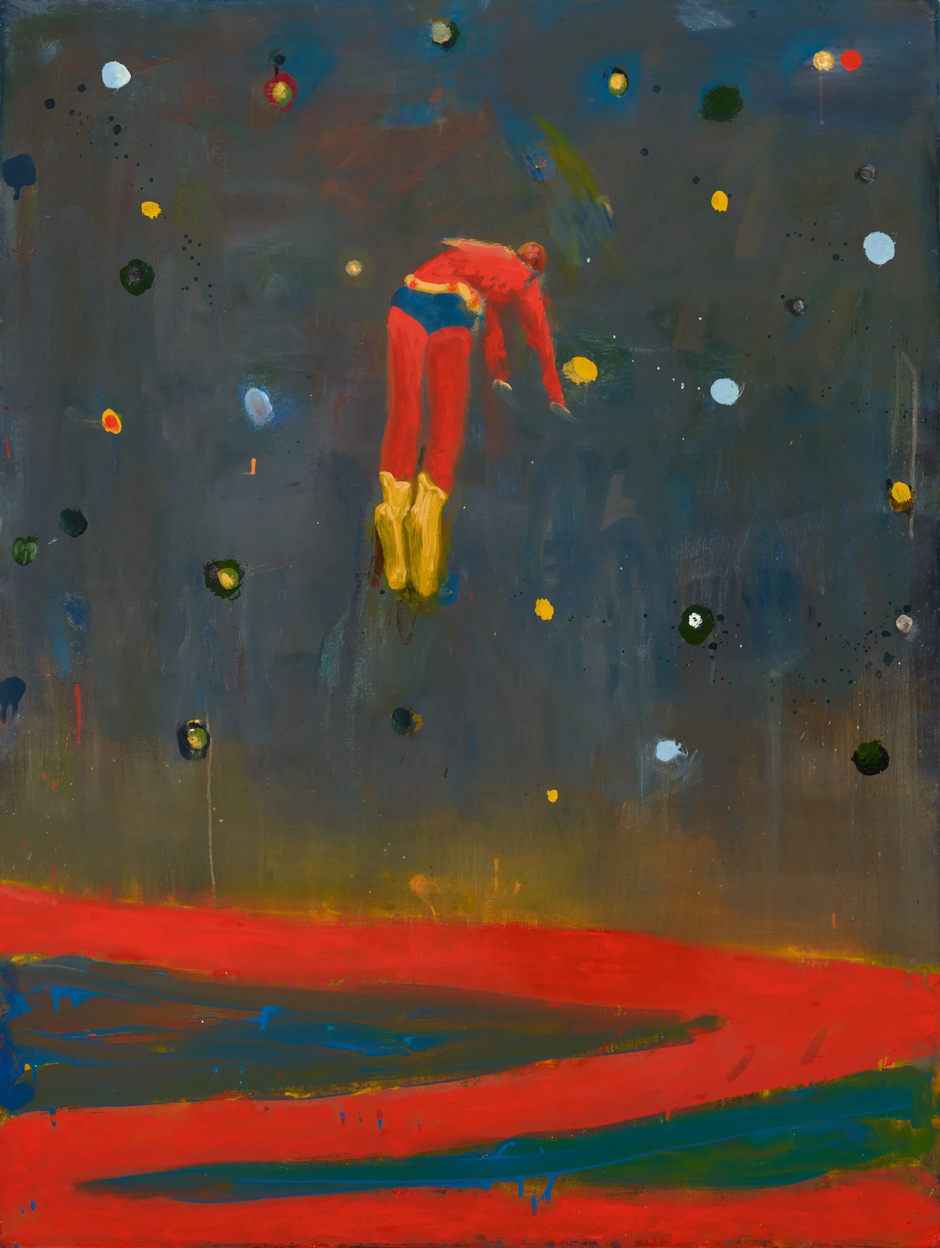 Katherine Bradford, Superman Responds, Night , 2013, Oil on canvas, Private collection. © Katherine Bradford. Image courtesy Julia Featheringill Photography.