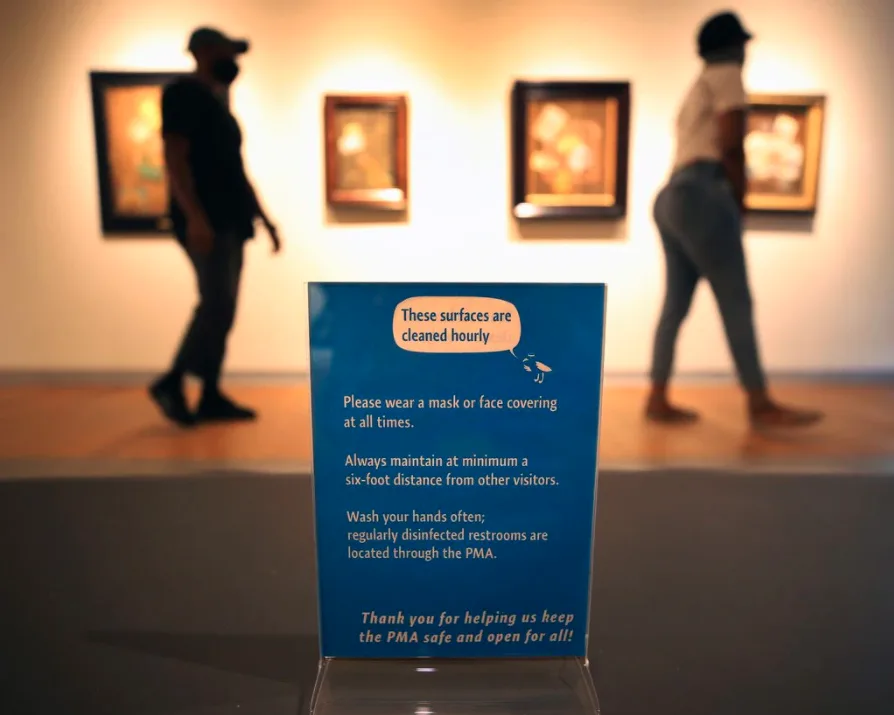 All over the museum, cheery signs remind visitors of safety protocols. JIM DAVIS/GLOBE STAFF