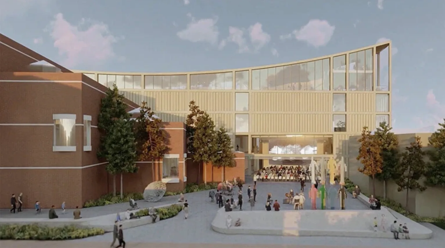 a timber extension with a sculptural curving roof