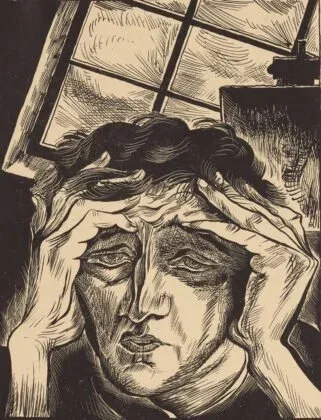 “Depression in Studio,” by Conrad Felixmüller, 1927, lithograph, 10 3/8 x 8 inches. Gift of David and Eva Bradford. (Courtesy PMA/Luc Demers)