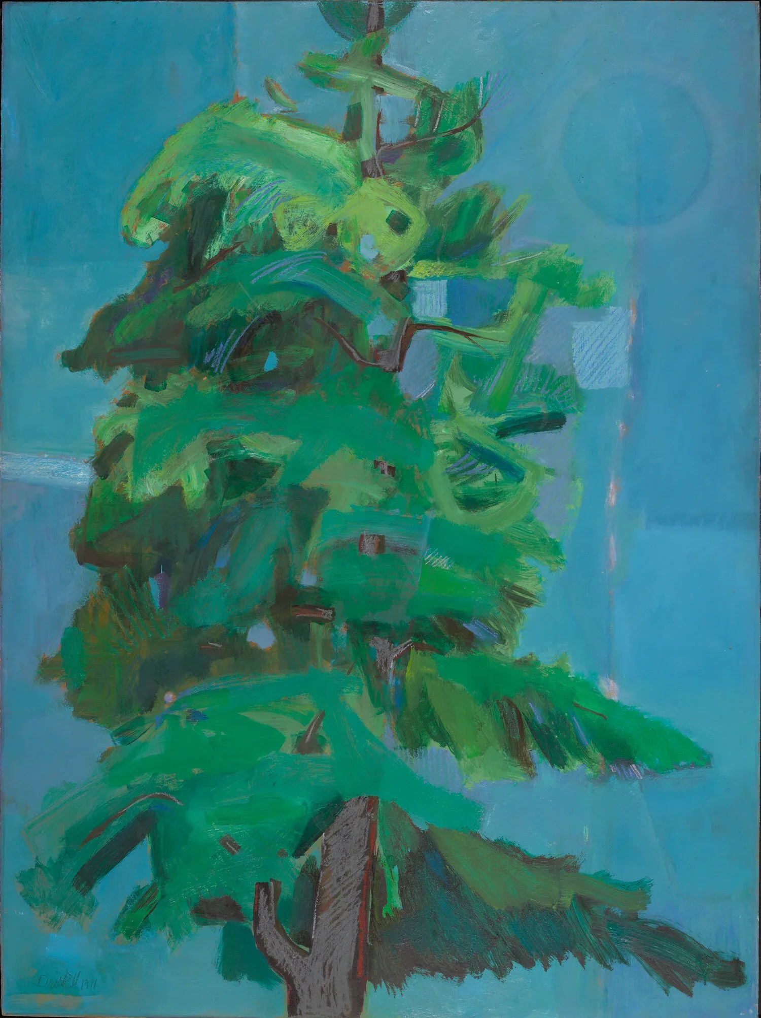 David Driskell, United States (1931 - 2020) , Pine and Moon , 1971, oil on masonite, 47 3/8 x 35 1/8 inches. Portland Museum of Art, Portland, Maine. Museum purchase with support from Friends of the Collection, 2011.4. Image courtesy Pillar Digital Imaging. Courtesy of the artist and DC Moore Gallery, New York.