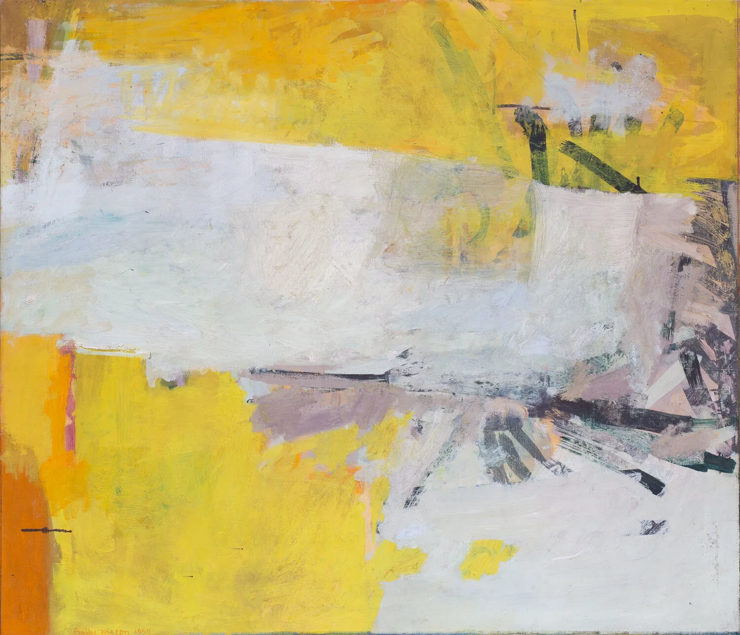 Emily Mason (United States, 1932-2019), “Practice Winter,” 1962, oil on canvas, 43 x 50 inches. © 2020 Emily Mason / Licensed by VAGA at Artists Rights Society (ARS), NY. Courtesy Miles McEnery Gallery. Photo courtesy of the Portland Museum of Art