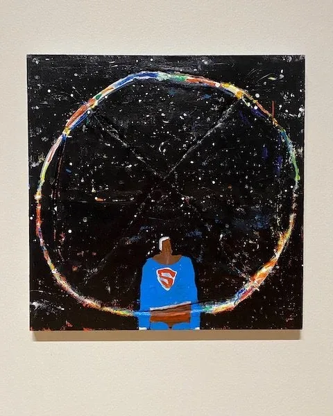 Katherine Bradford , Superman Big Circle of the Universe, 2015, oil on canvas, 36 x 36 inches